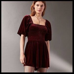 UO Patsy Smocked Velvet Romper
